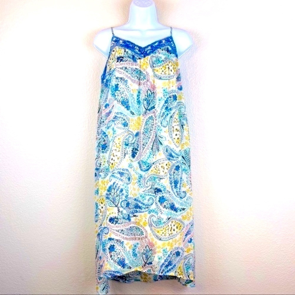 Lucky Brand Embroidered Trim Paisley Print Dress Size S